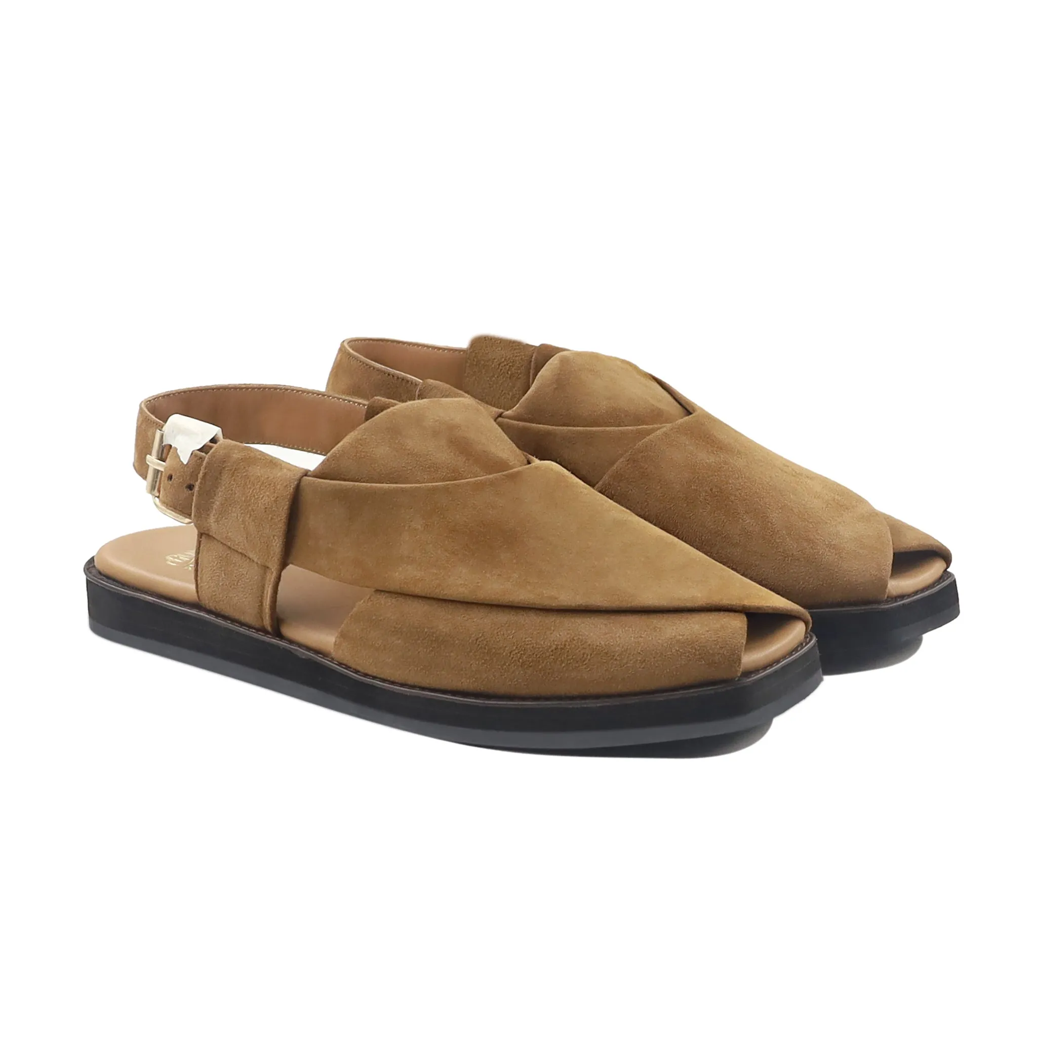 Rory - Men's Camel Kid Suede Sandal
