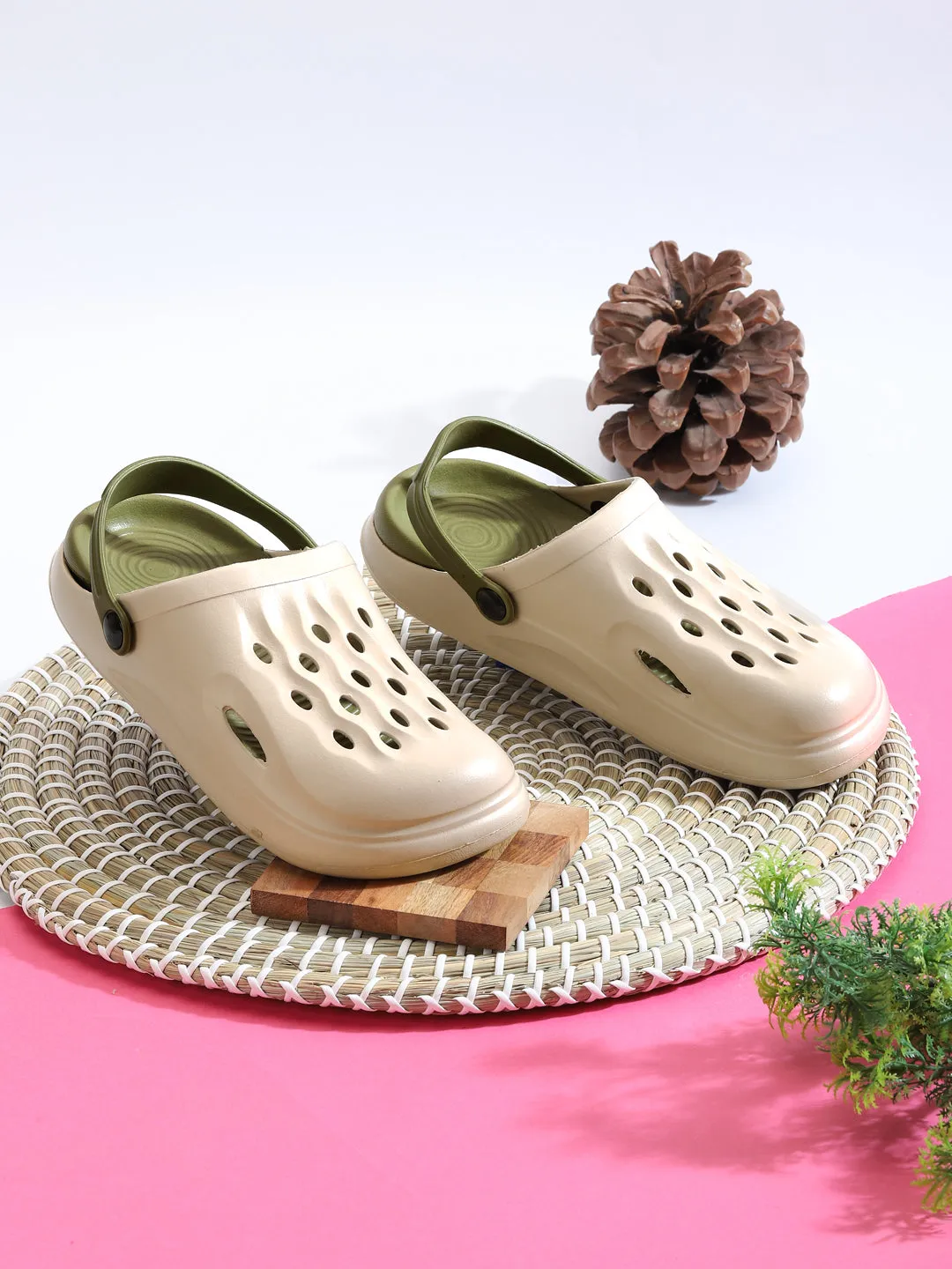 Sand Green Stylish Slip-On Clogs For Kids-Unisex (TC-LCLOG3-SNDGRN)