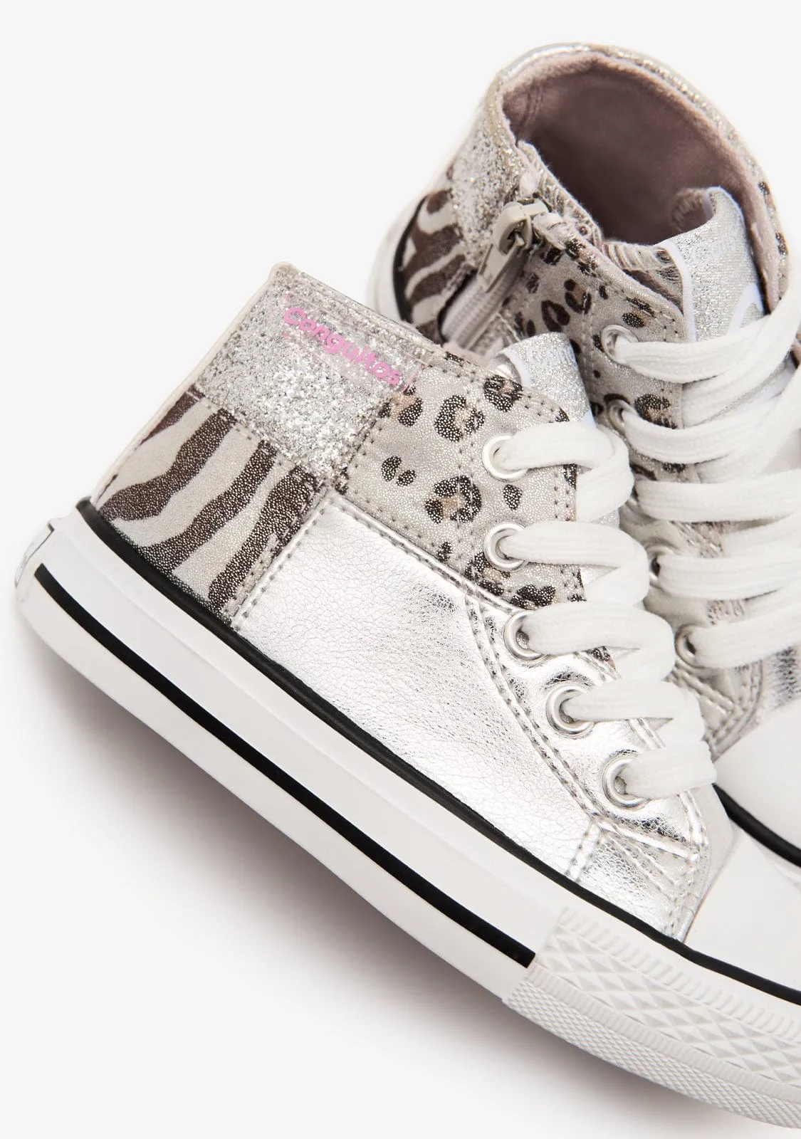 Silver Patchwork High Top Sneakers