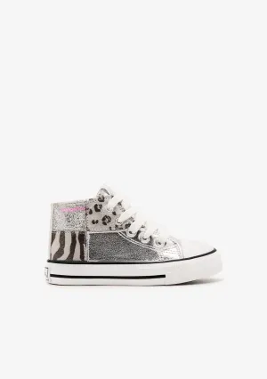 Silver Patchwork High Top Sneakers