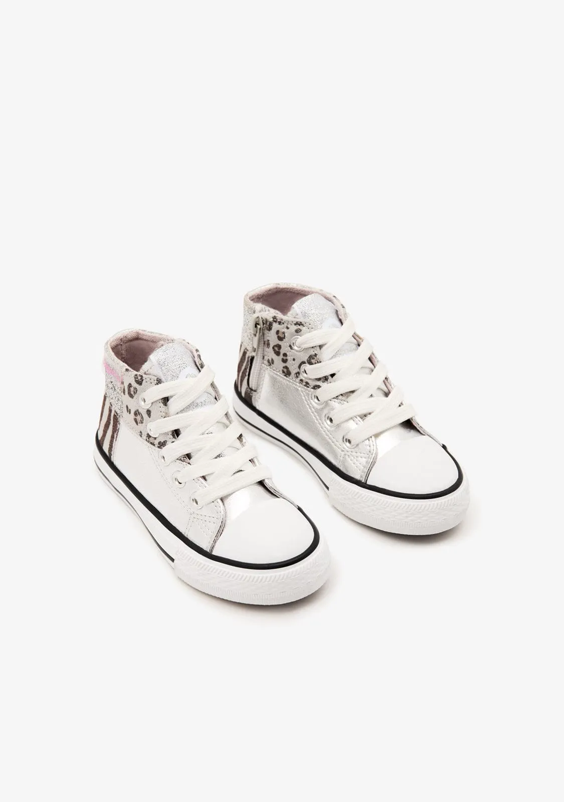 Silver Patchwork High Top Sneakers
