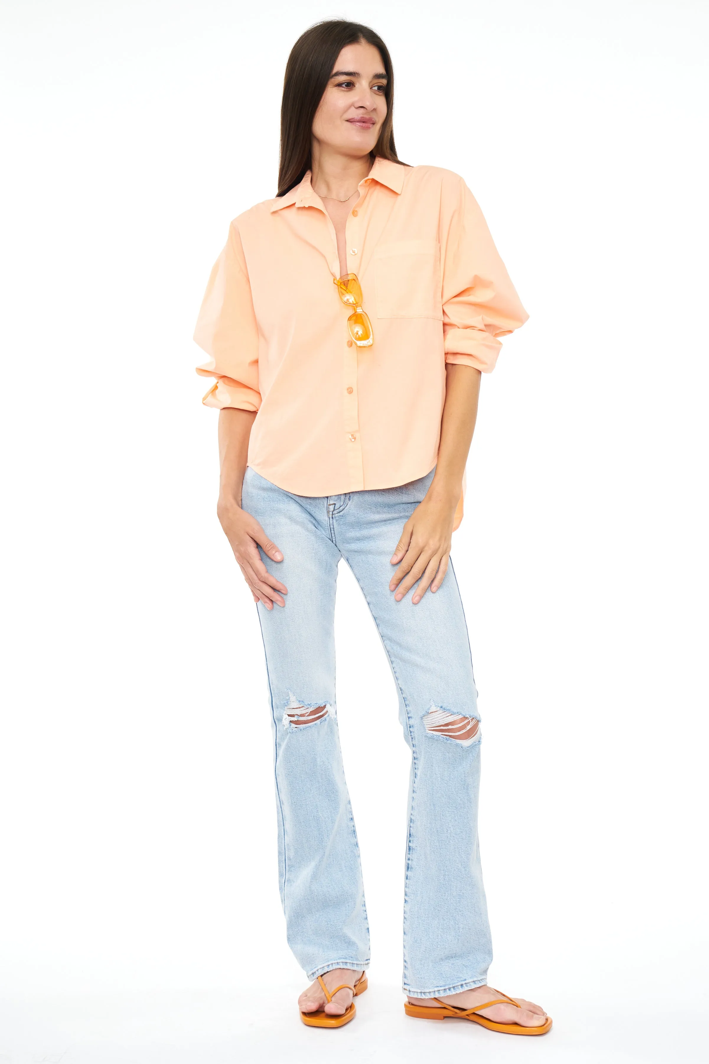 Sloane Long Sleeve Oversized Button Down Shirt - Sherbet