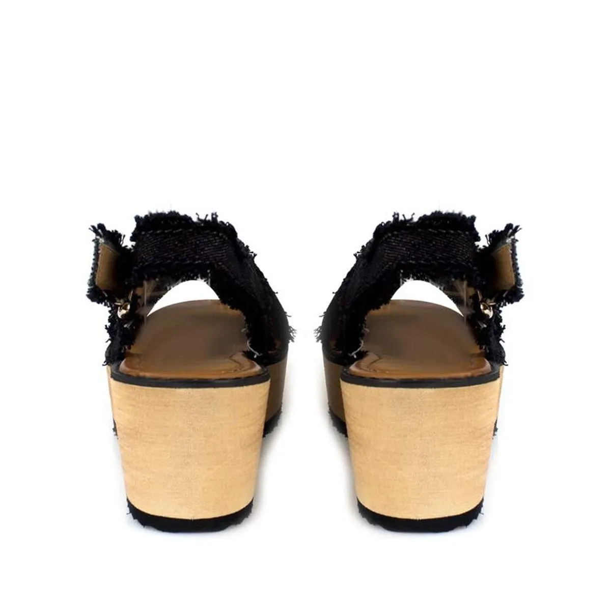 Sonia Frayed Ankle Strap Denim Wedge