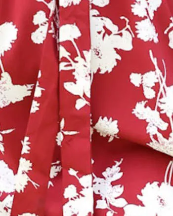Tropical Floral Print Maxi Wrap Dress with Ruffle Sleeves | Red
