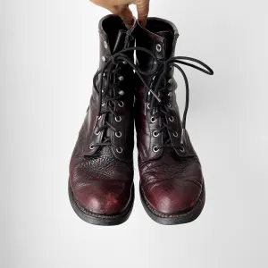 Well-Worn Maroon Leather Lace-Up Combat Riding Boots