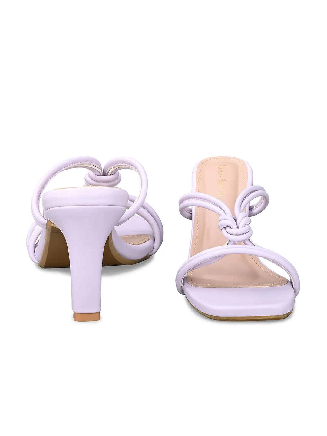 Women's Purple Stilleto Heel Cross Knot Mule Sandals