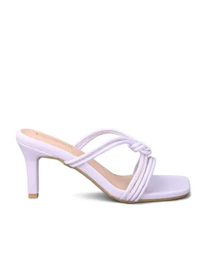 Women's Purple Stilleto Heel Cross Knot Mule Sandals
