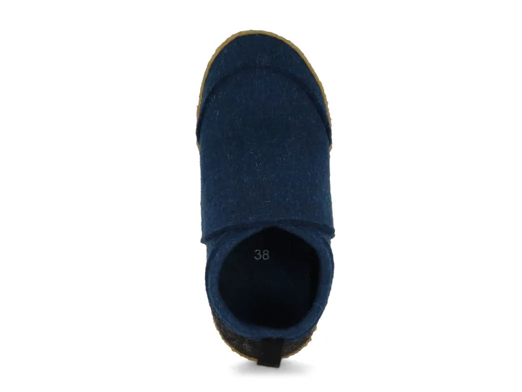 WoolFit® Office Slippers Taiga with Rubber Sole, blue