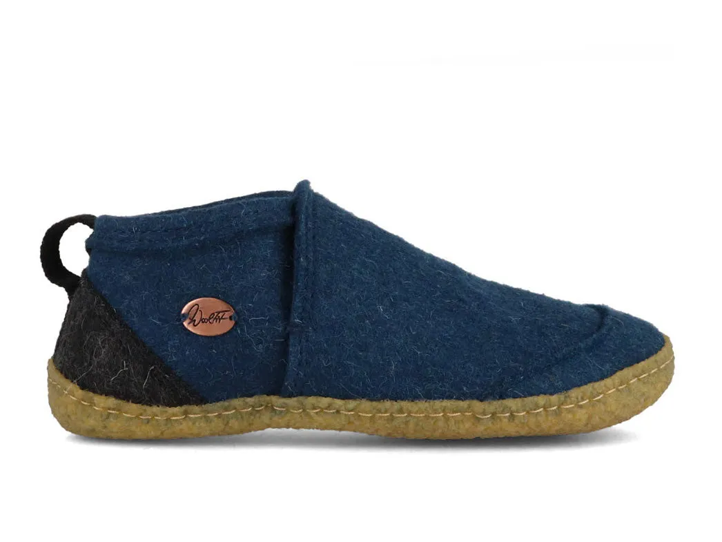 WoolFit® Office Slippers Taiga with Rubber Sole, blue